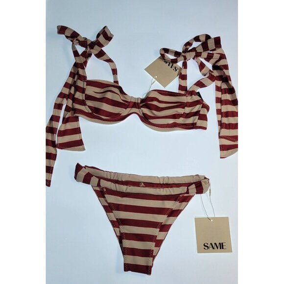 SAME LOS ANGELES 2 PC BIKINY WOMENS The Lady Bra And Rucched Bottom Stripped XS - Picture 3 of 13